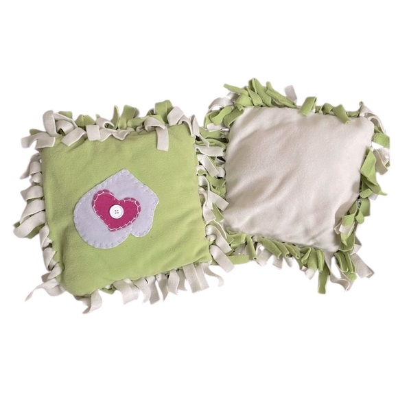 Hand Crafted Holiday Accent Pillows Fringed Fleece Covered with a Mitten Patch - Picture 2 of 5